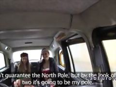 Female Santa and elf girlfriend has sex in fake taxi