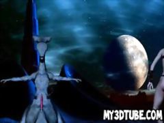 3D babe gets fucked by an alien monster on the moon